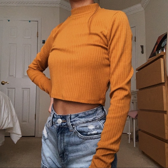 mustard mock neck top